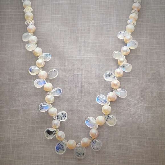 Hand Made Moonstone Pearl Statement Necklace - Picture 1 of 13